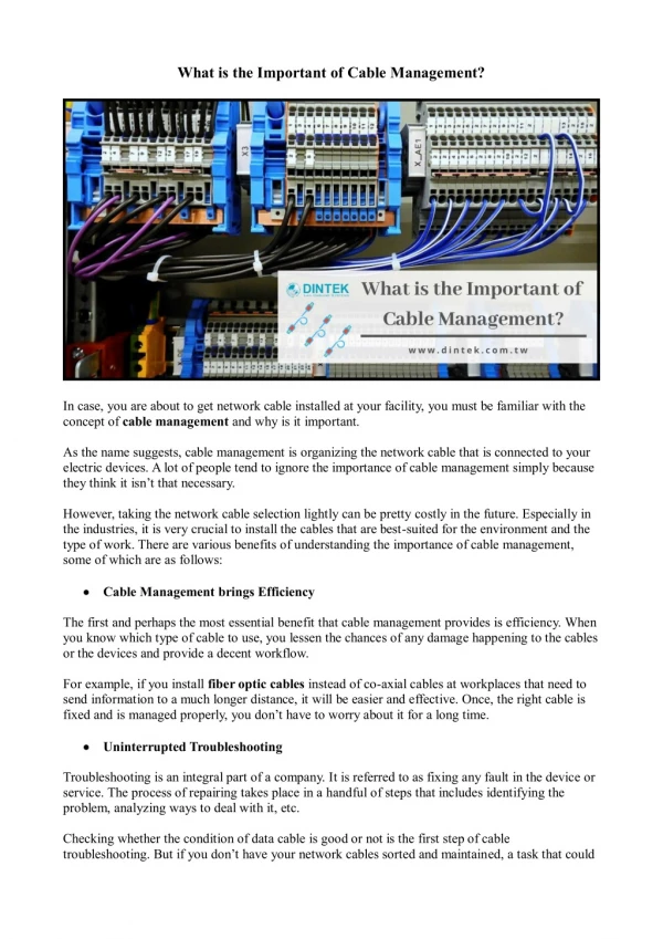 what is the important of cable management