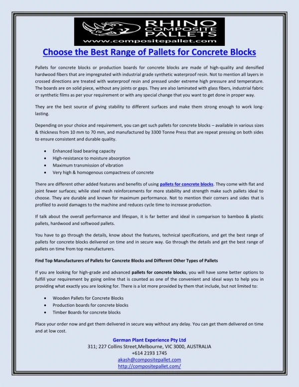 choose the best range of pallets for concrete