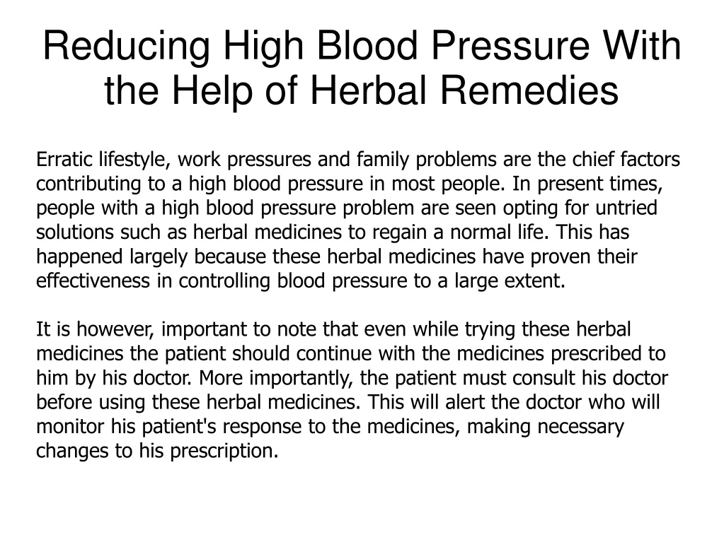 reducing high blood pressure with the help of herbal remedies