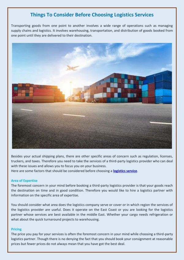things to consider before choosing logistics