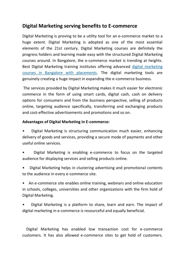 digital marketing serving benefits to e commerce