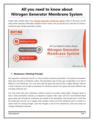 All You Need to Know About Nitrogen Generator Membrane System