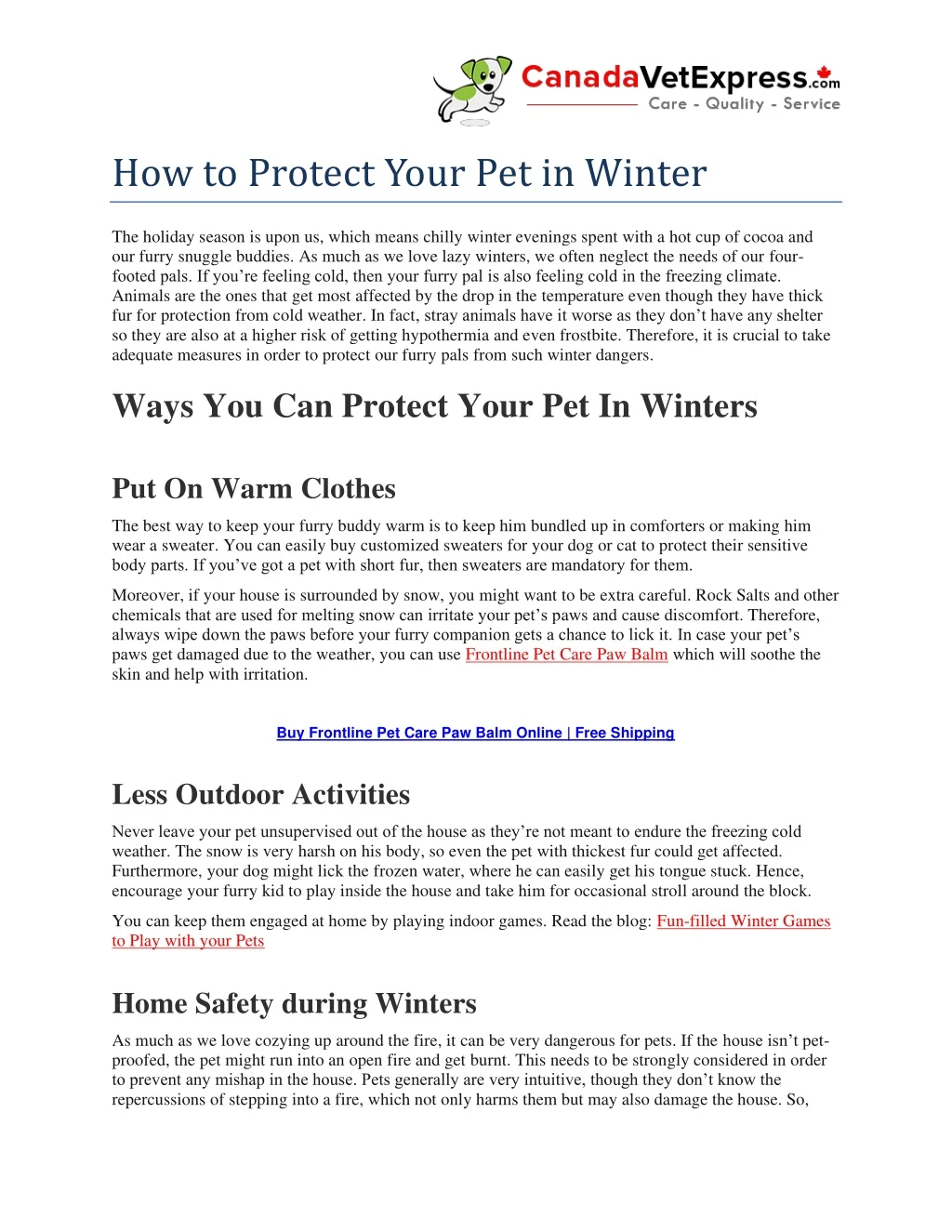 how to protect your pet in winter