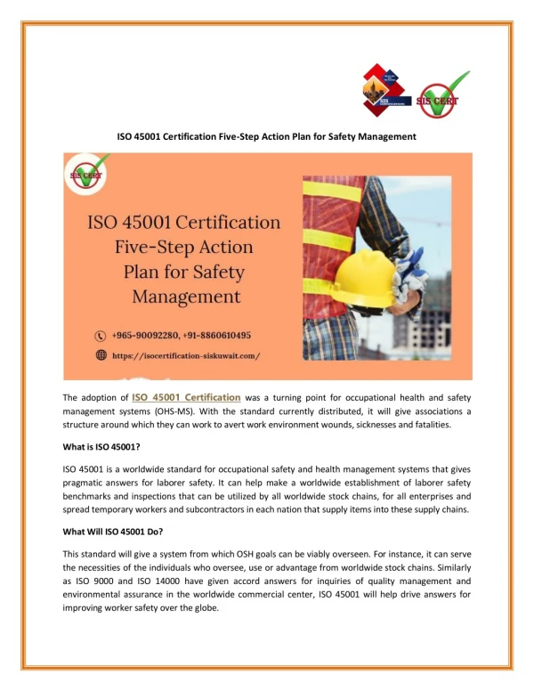ISO 45001 Certification Five-Step Action Plan for Safety Management