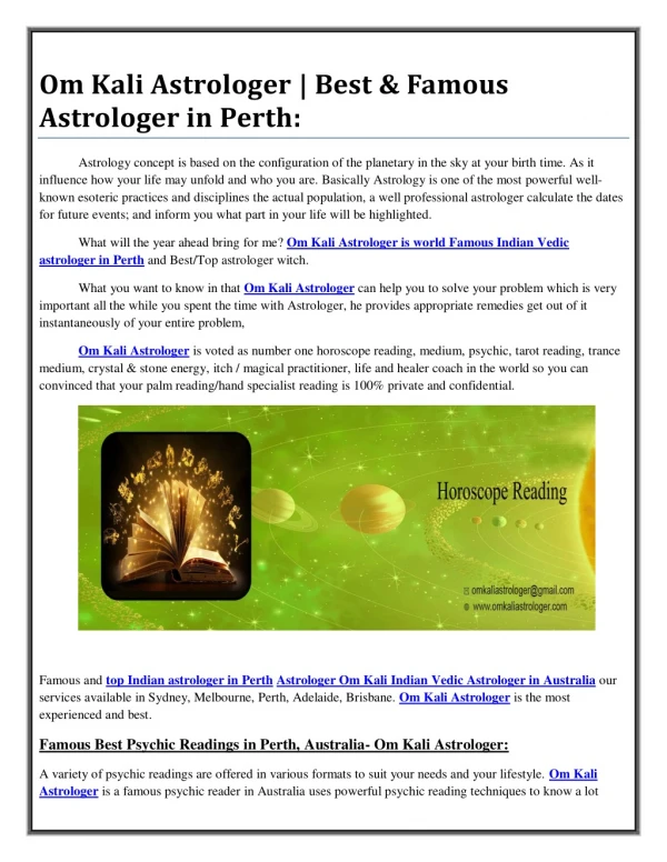 Om Kali Astrologer | Best & Famous Astrologer in Perth: