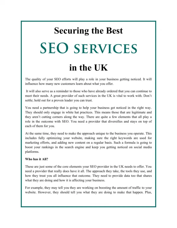 Securing the best seo services in the uk
