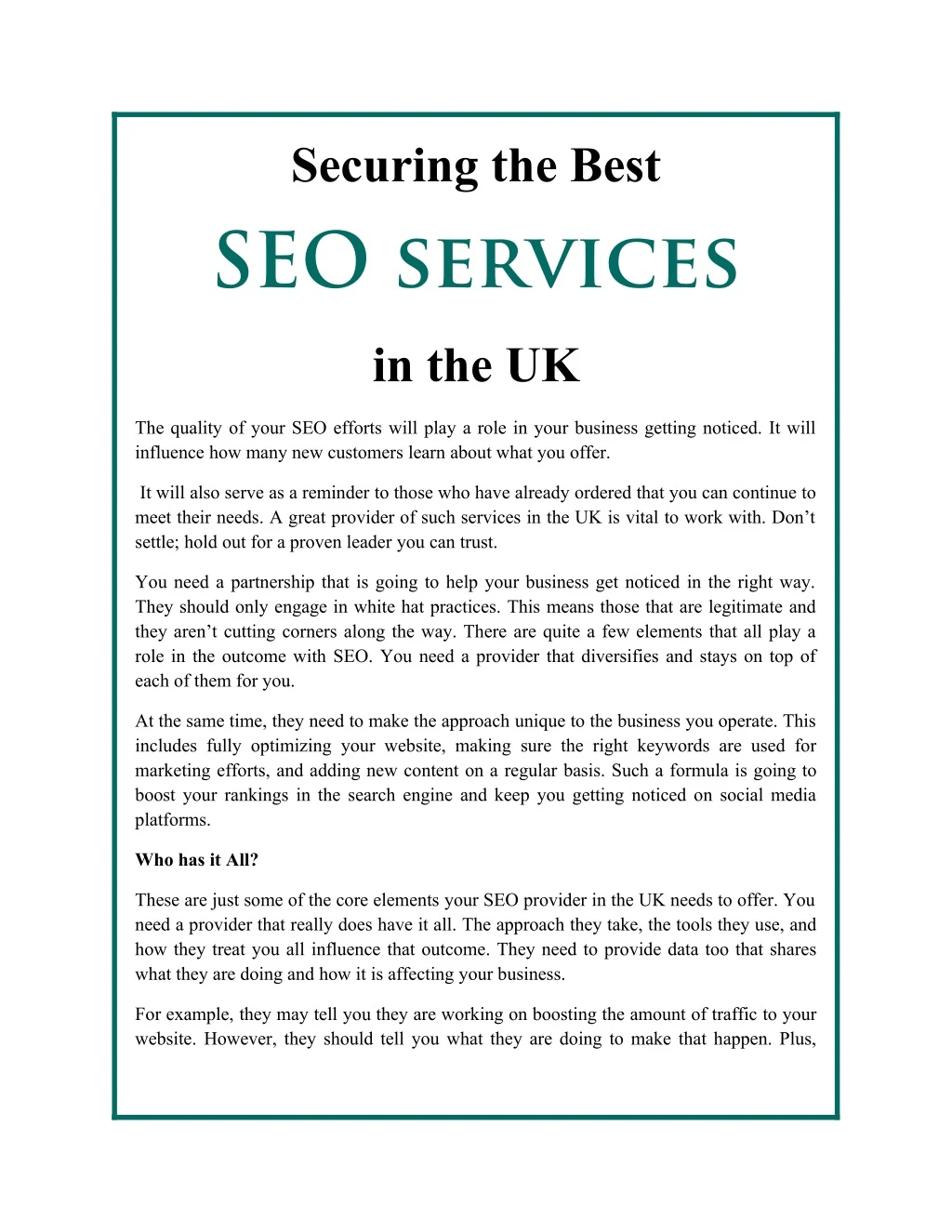 securing the best seo services