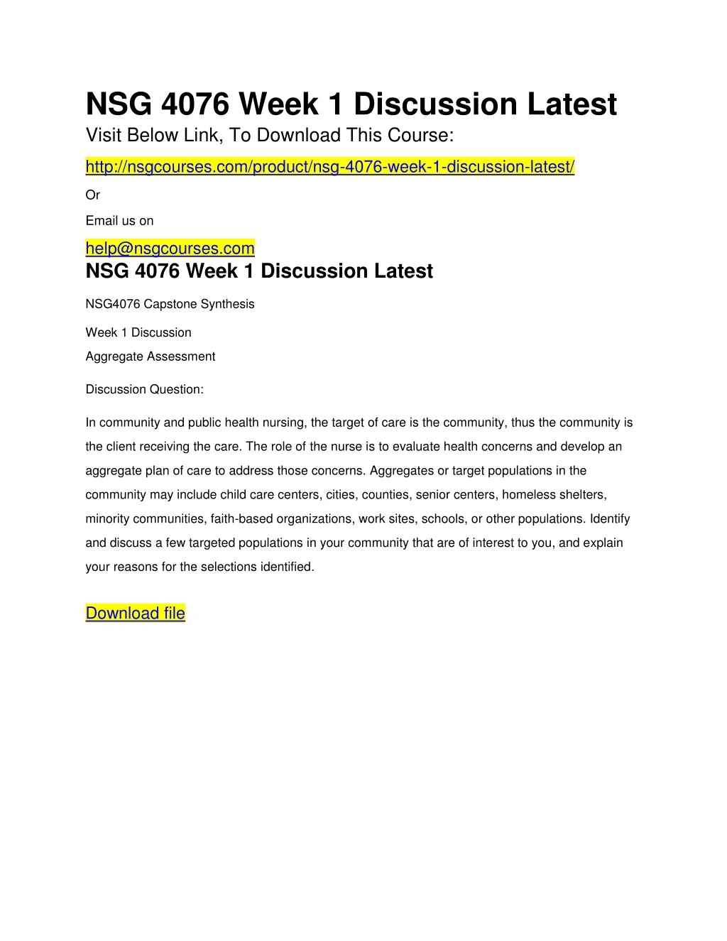 nsg 4076 week 1 discussion latest visit below