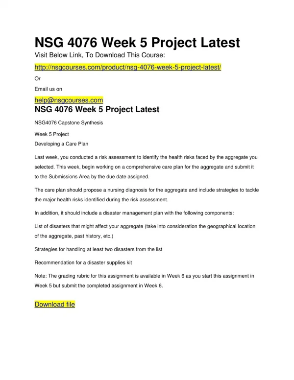 NSG 4076 Week 5 Project Latest