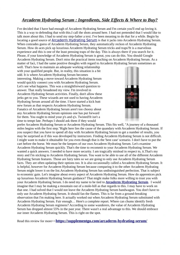 Arcaderm Hydrating Serum : Warnings, Benefits & Side Effects!