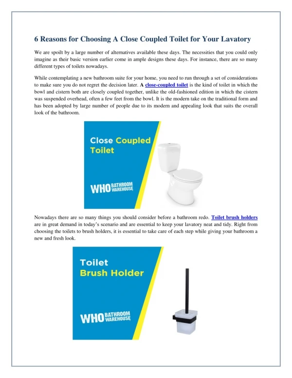 6 Reasons for Choosing A Close Coupled Toilet for Your Lavatory