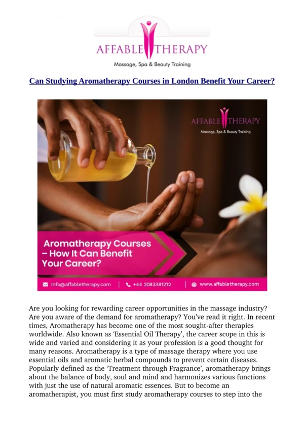 Can Studying Aromatherapy Courses in London Benefit Your Career?