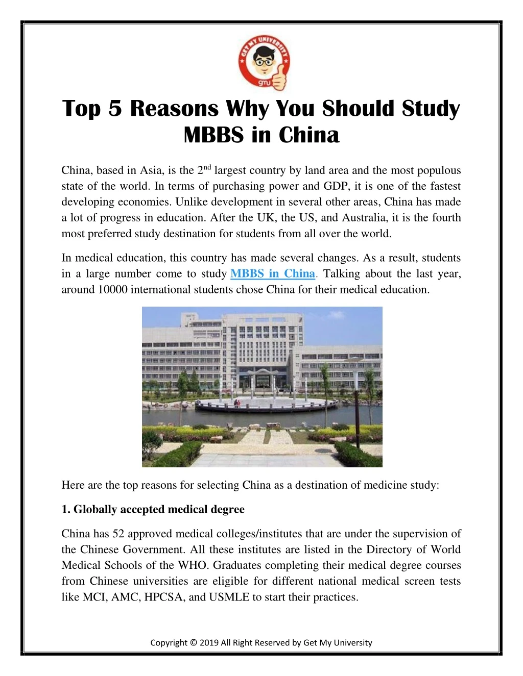 top 5 reasons why you should study mbbs in china