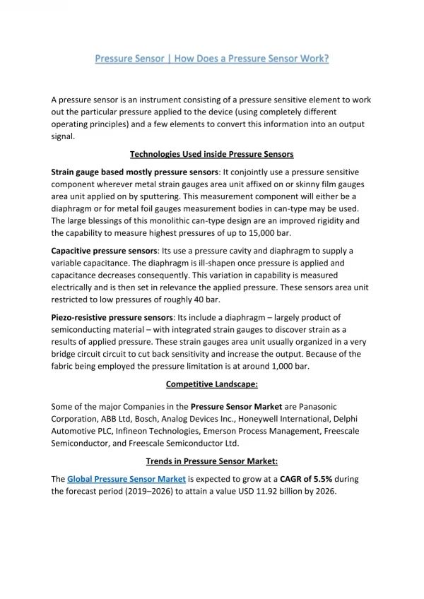 pressure sensor how does a pressure sensor work