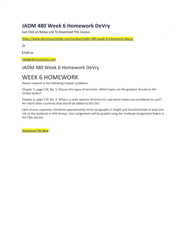 jadm 480 week 6 homework devry just click