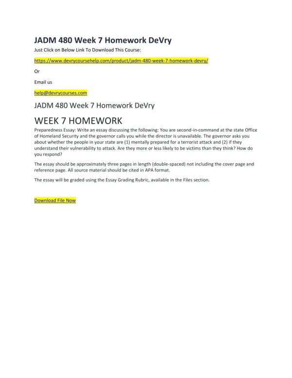 jadm 480 week 7 homework devry just click