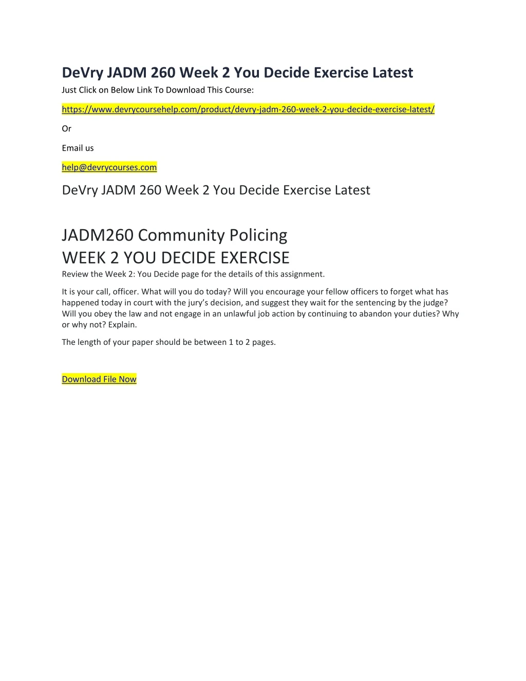 devry jadm 260 week 2 you decide exercise latest