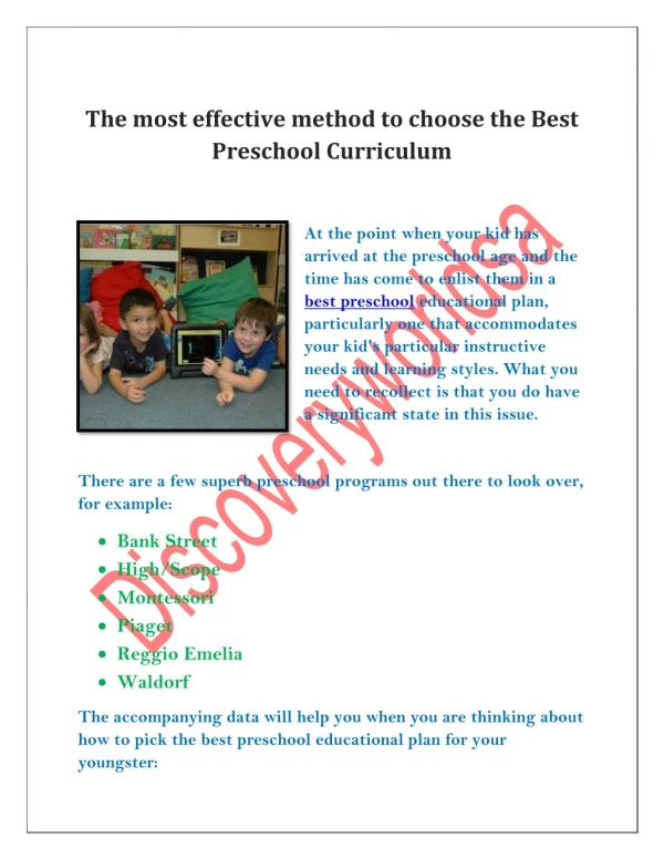 The most effective method to choose the Best Preschool Curriculum