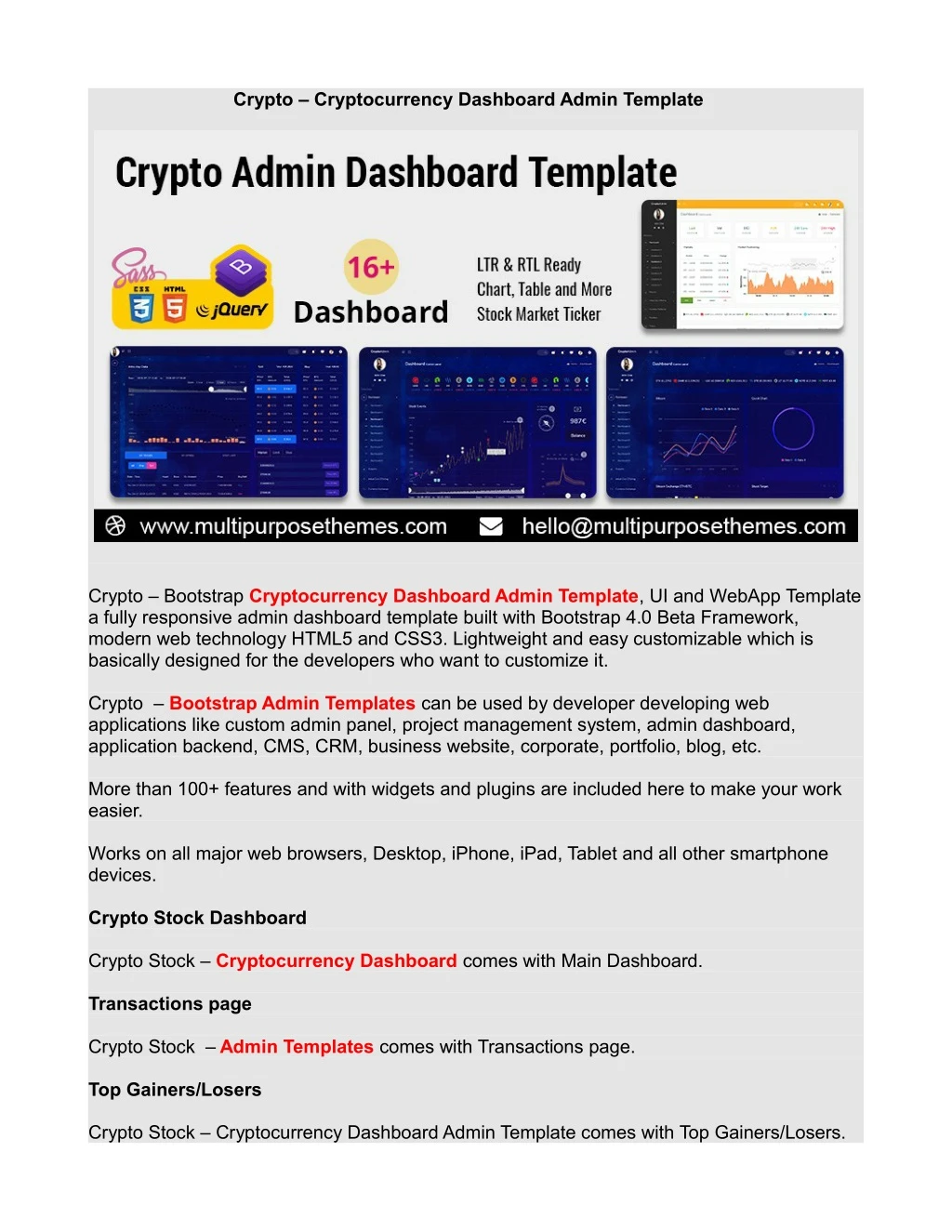 crypto cryptocurrency dashboard admin template
