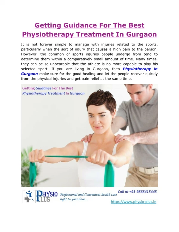 Getting Guidance For The Best Physiotherapy Treatment In Gurgaon