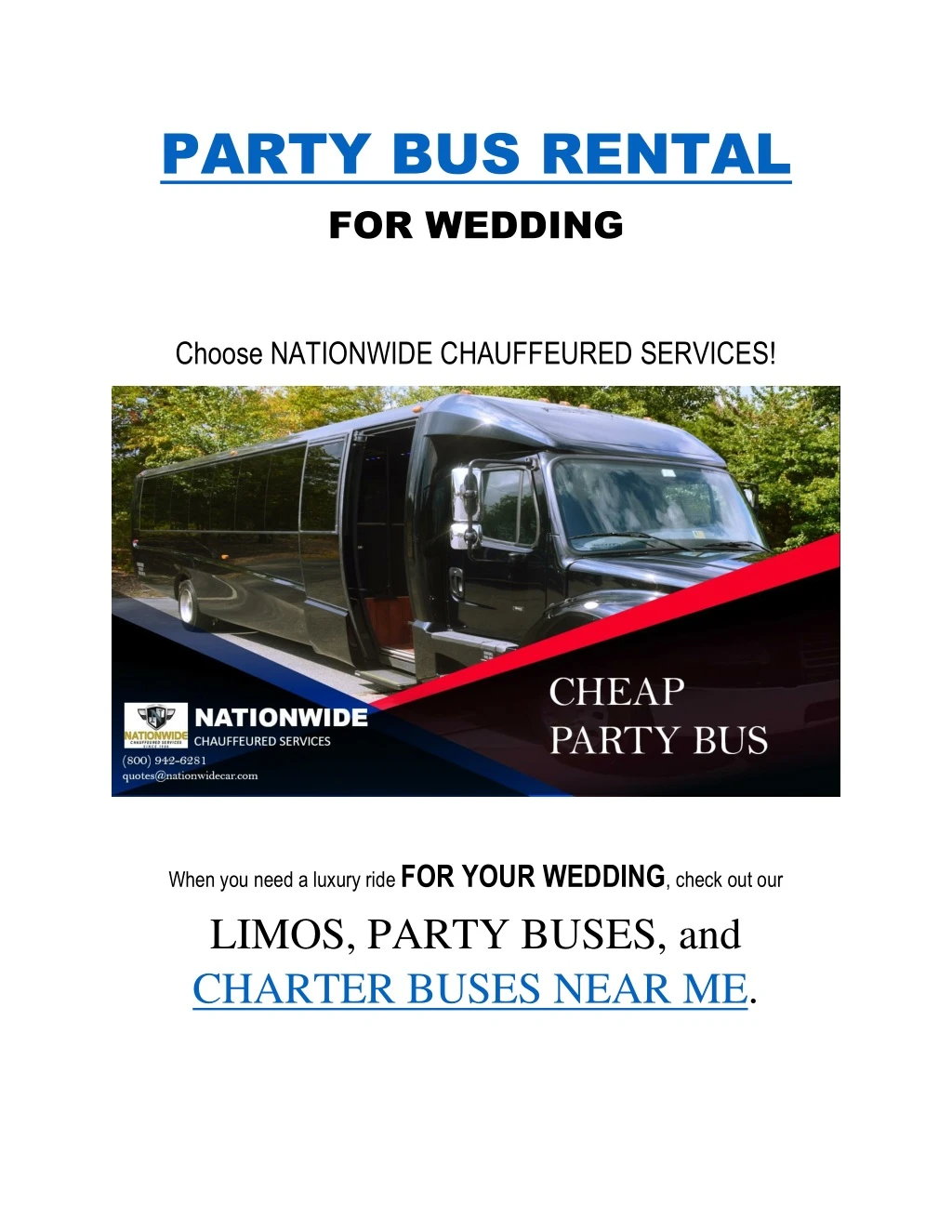 party bus rental for wedding choose nationwide