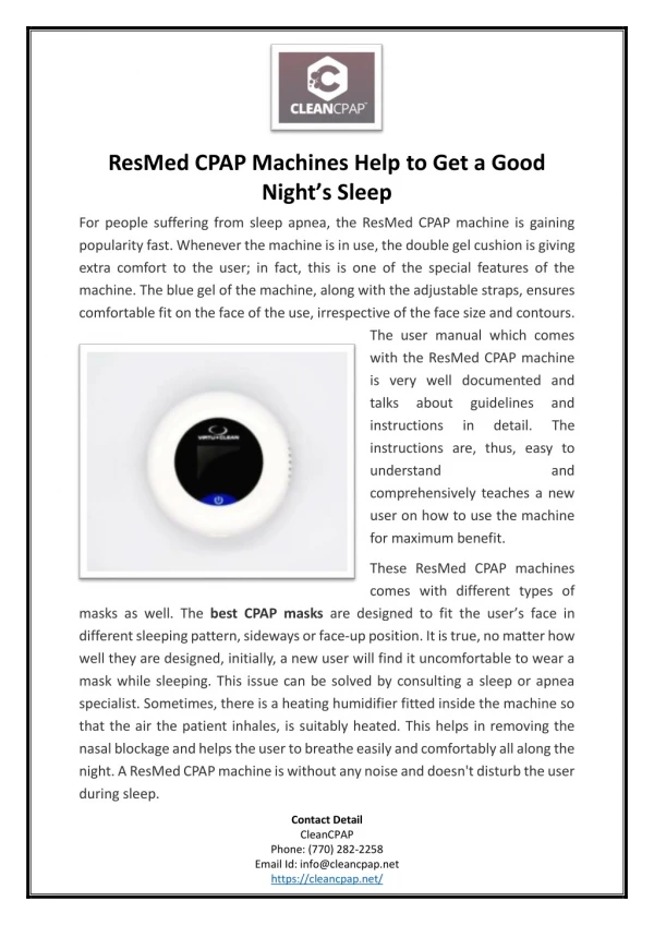 ResMed CPAP Machines Help to Get a Good Night’s Sleep