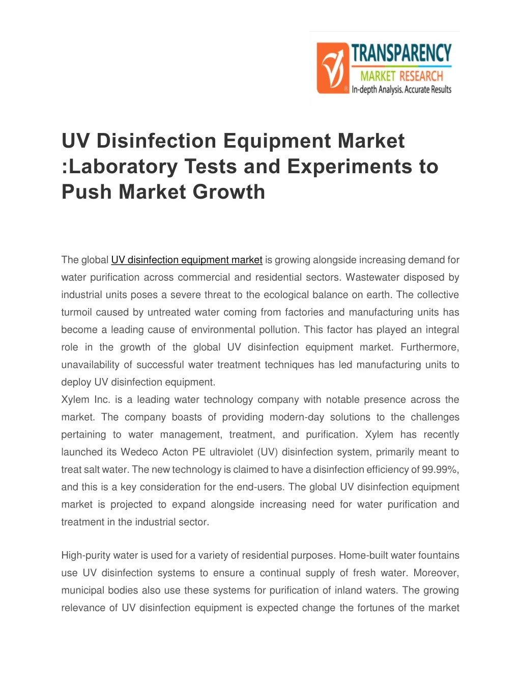 uv disinfection equipment market laboratory tests