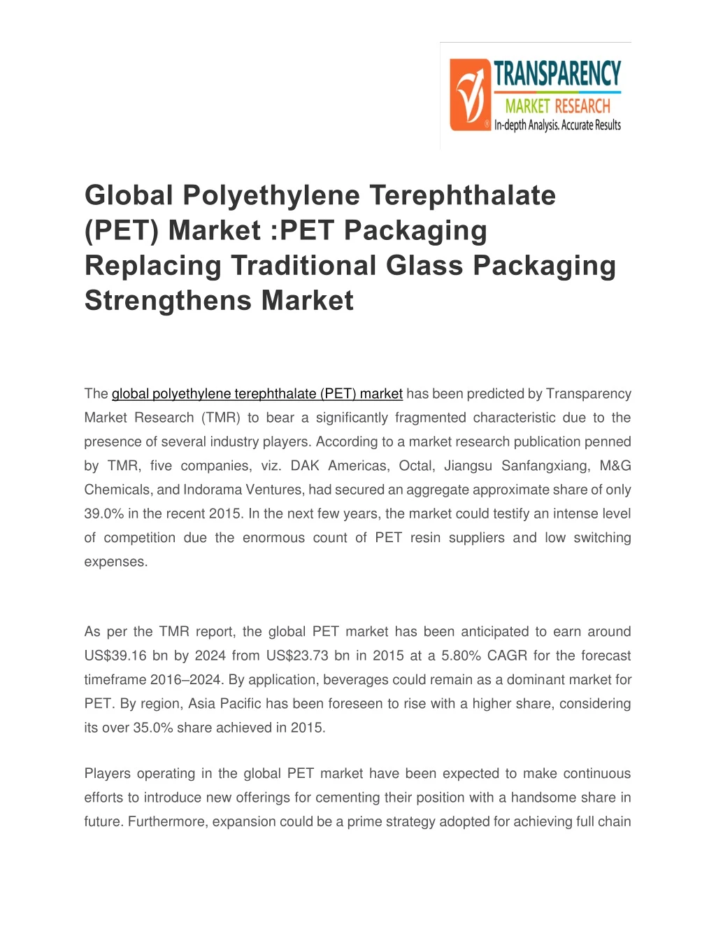 global polyethylene terephthalate pet market