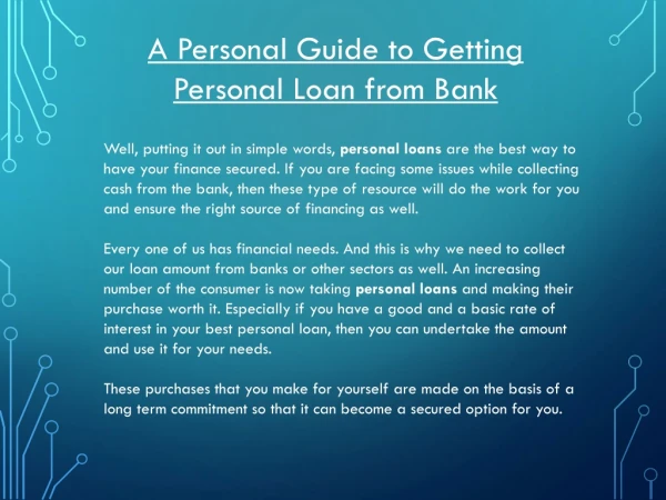 A Personal Guide to Getting Personal Loan from Bank