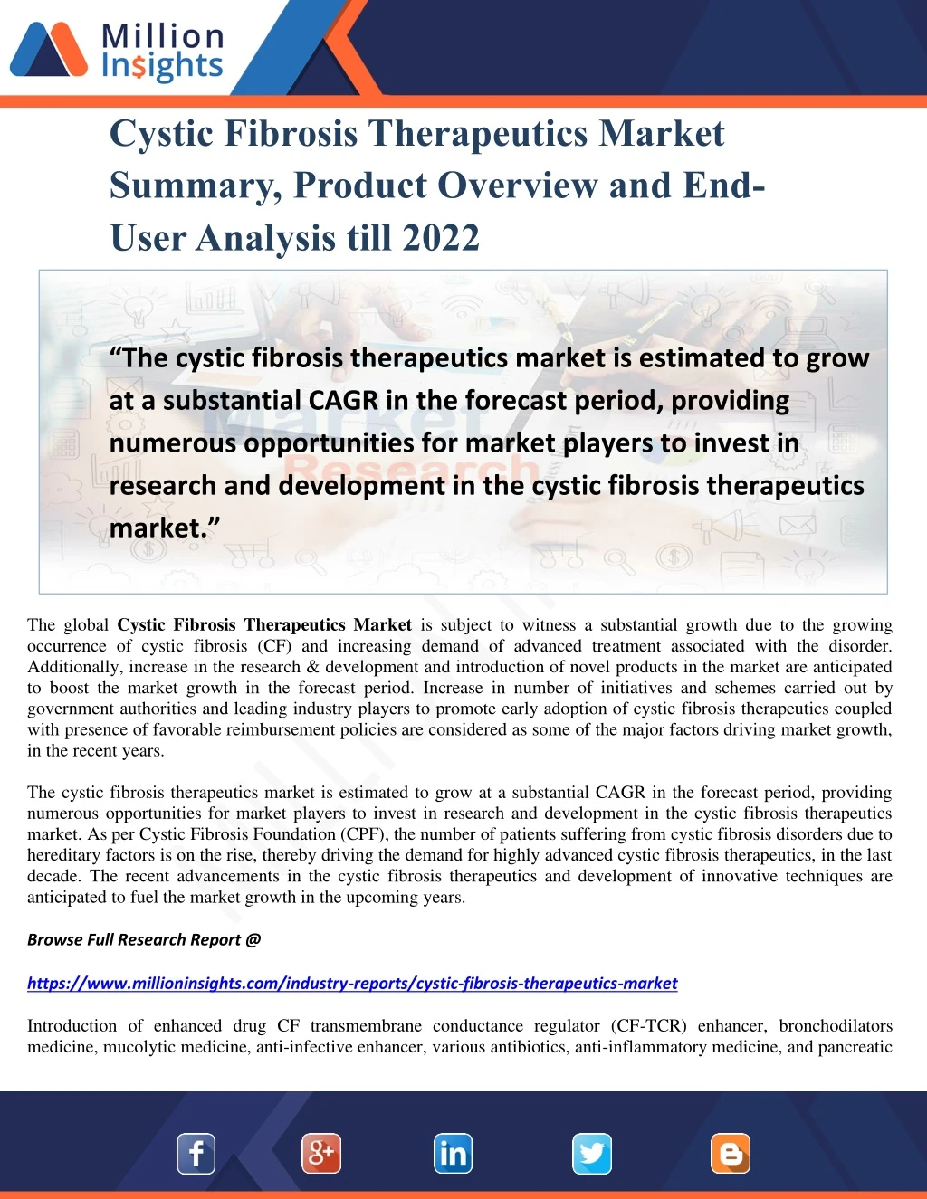 cystic fibrosis therapeutics market summary