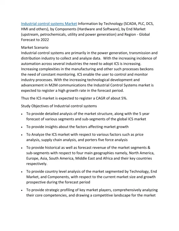industrial control systems market information