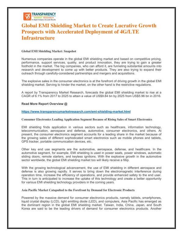 global emi shielding market to create lucrative