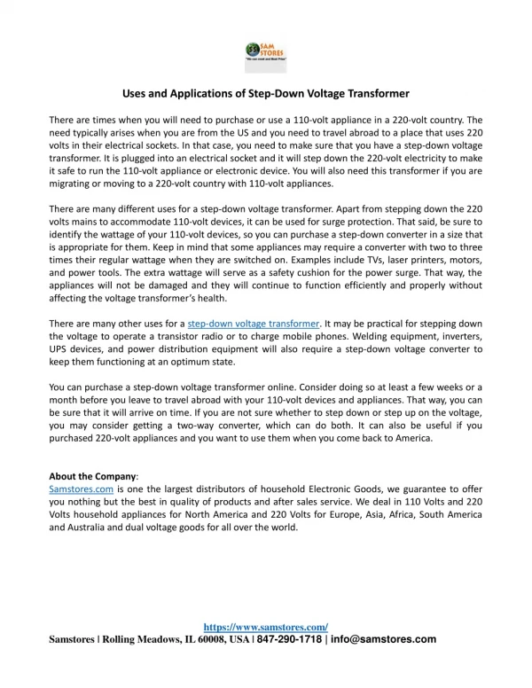 Uses and Applications of Step-Down Voltage Transformer