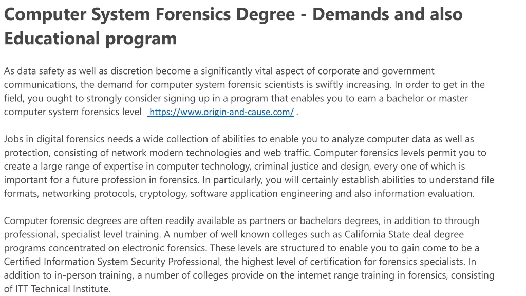 computer system forensics degree demands and also