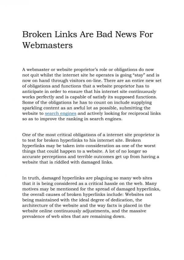 Broken Links Are Bad News For Webmasters