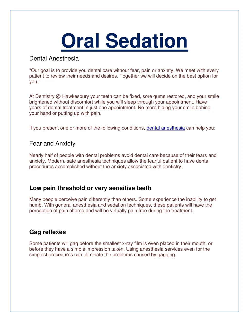 oral sedation dental anesthesia