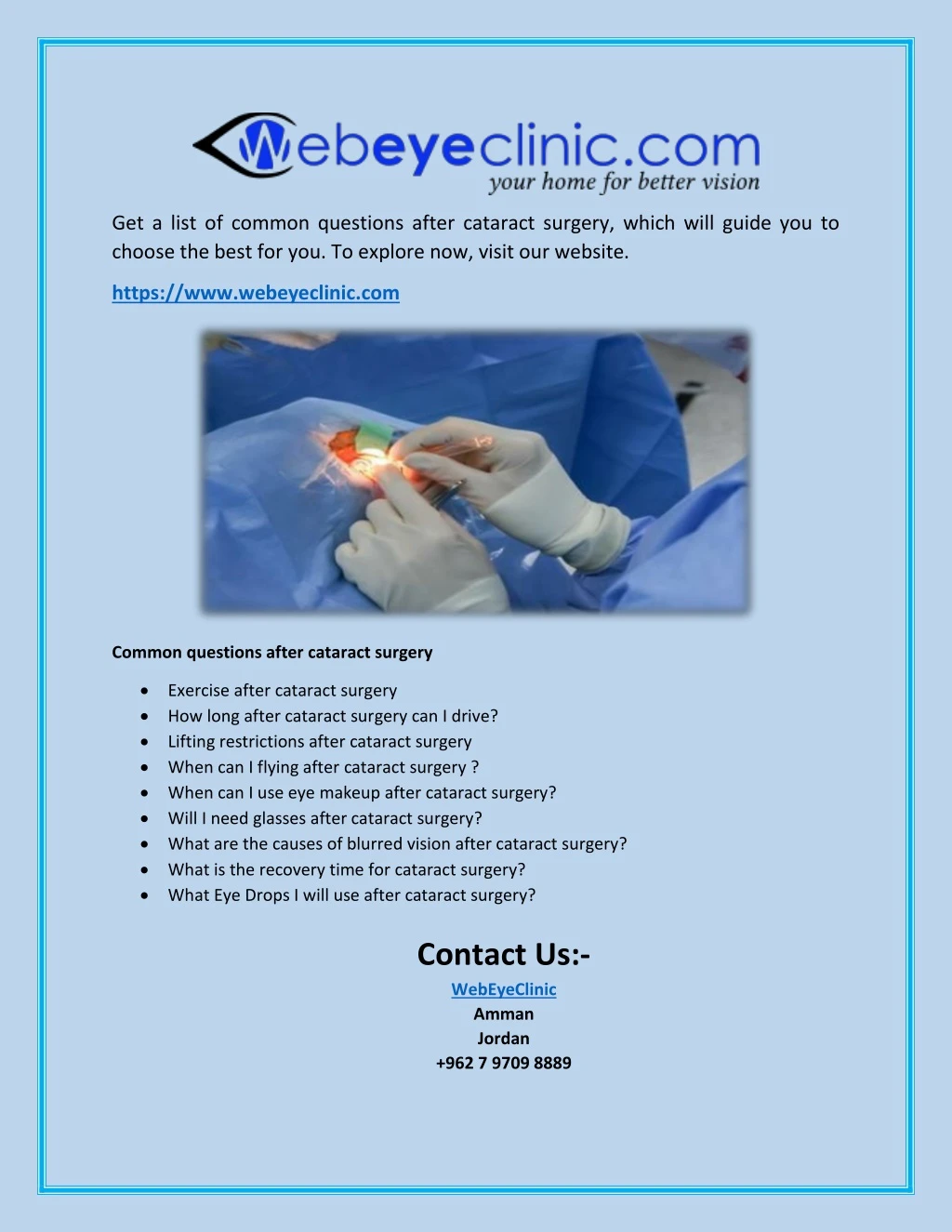 get a list of common questions after cataract
