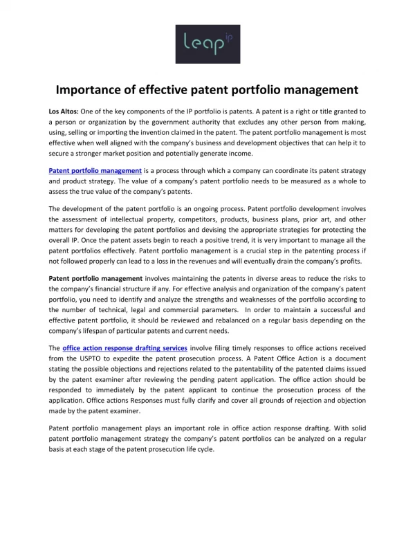 Importance of effective patent portfolio management