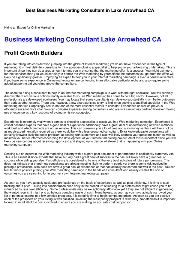 Best Business Marketing Consultant in Lake Arrowhead CA