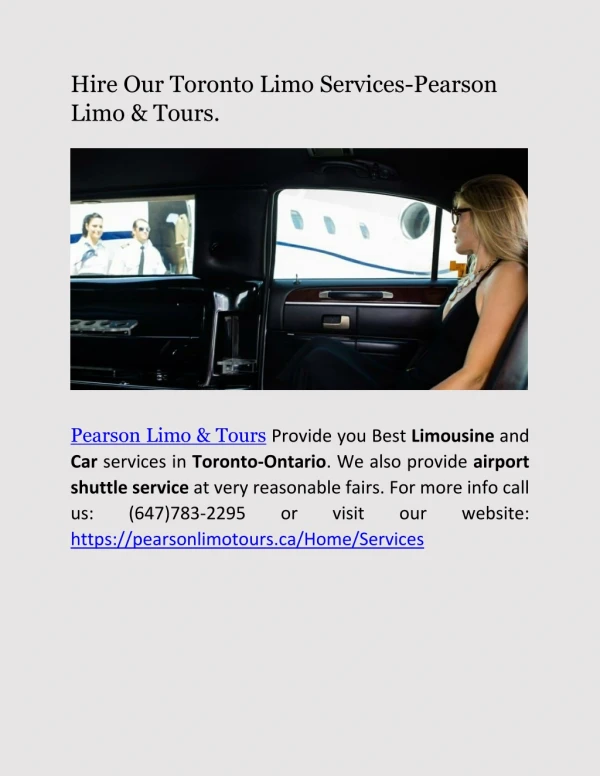 Hire Our Toronto Limo Services-Pearson Limo & Tours.
