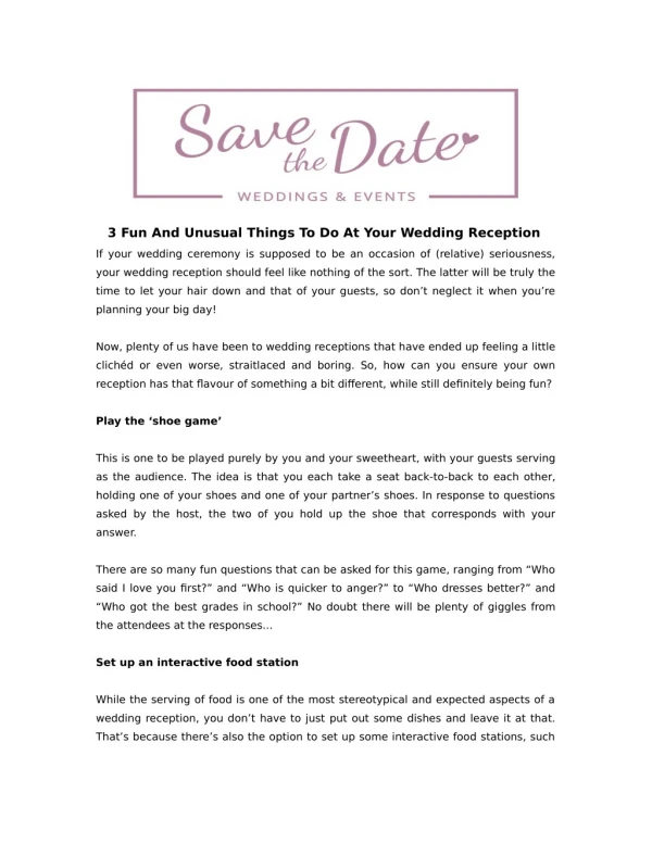 3 fun and unusual things to do at your wedding