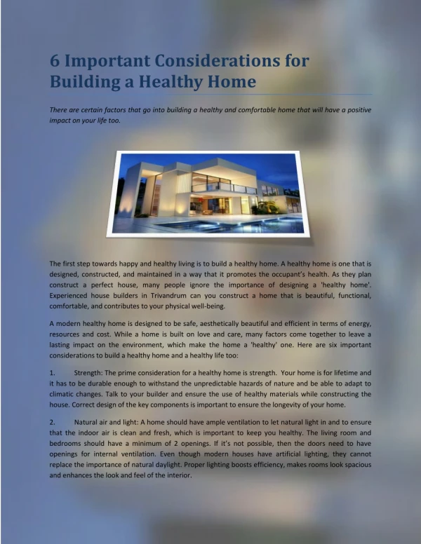 6 important considerations for building a healthy