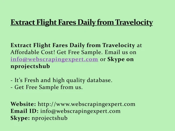 extract flight fares daily from travelocity