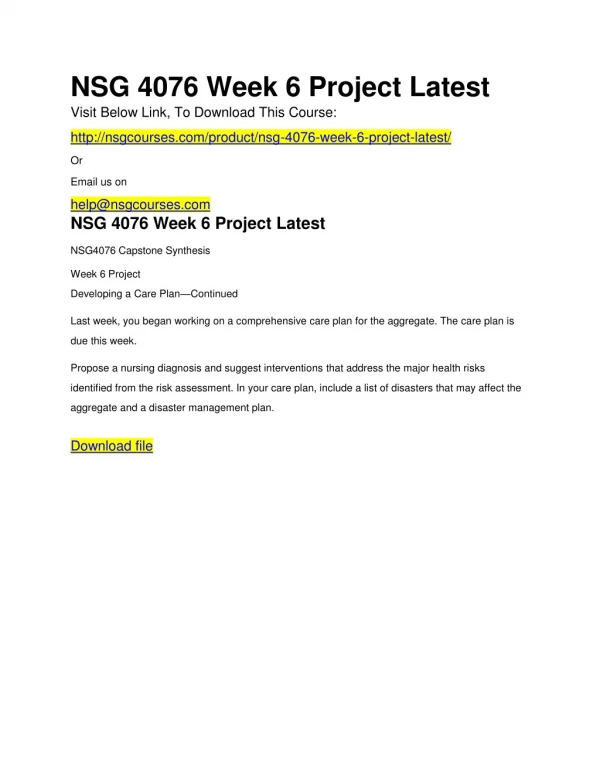 NSG 4076 Week 6 Project Latest