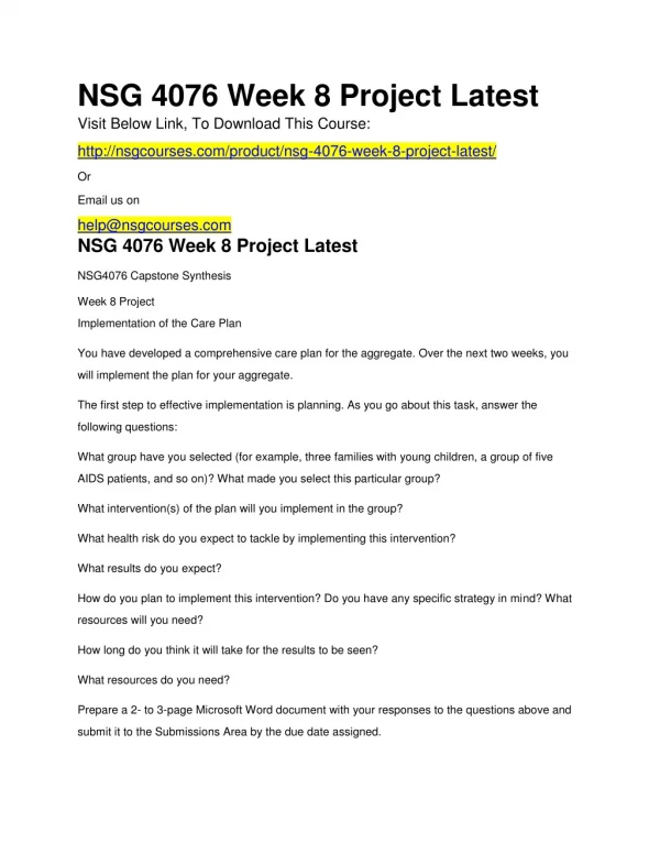 NSG 4076 Week 8 Project Latest