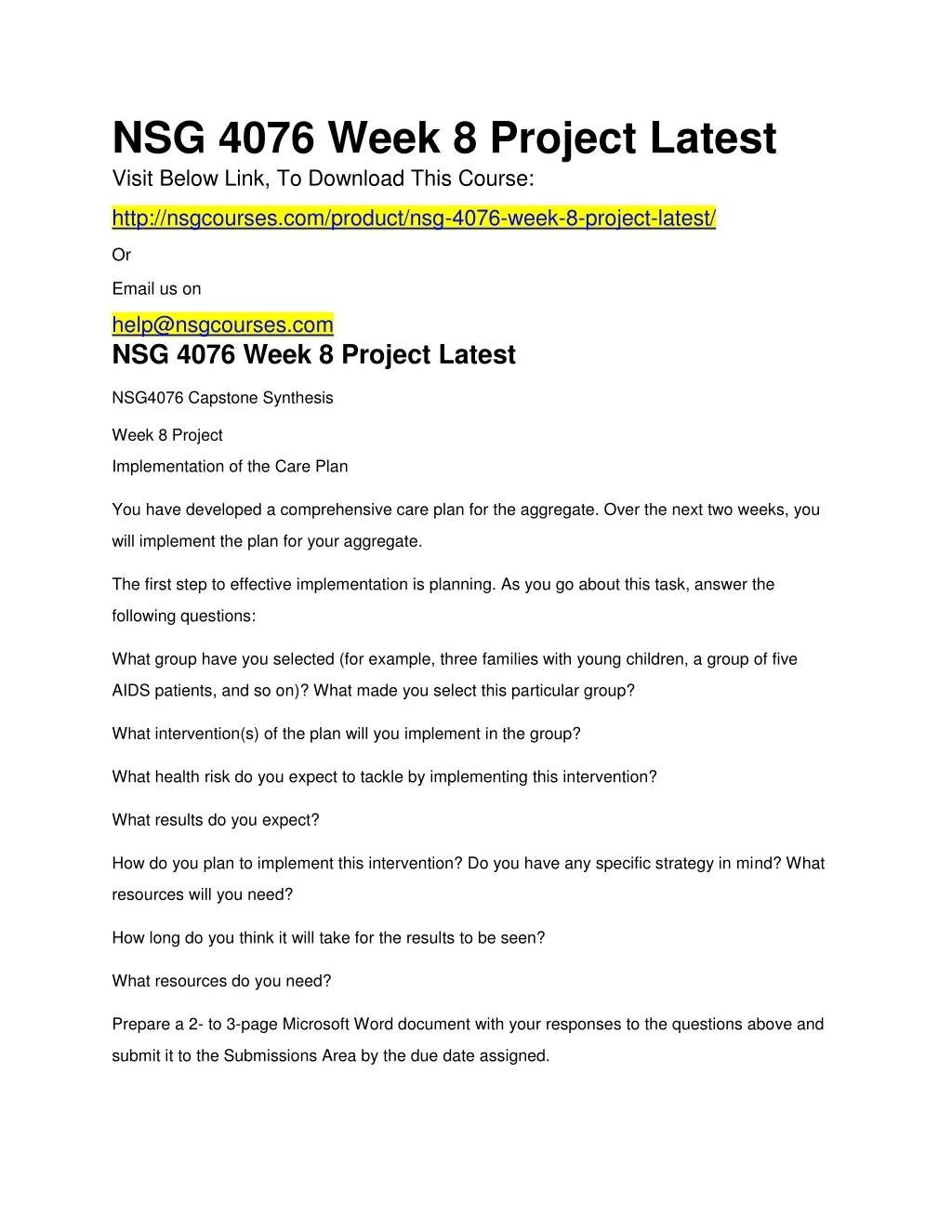nsg 4076 week 8 project latest visit below link