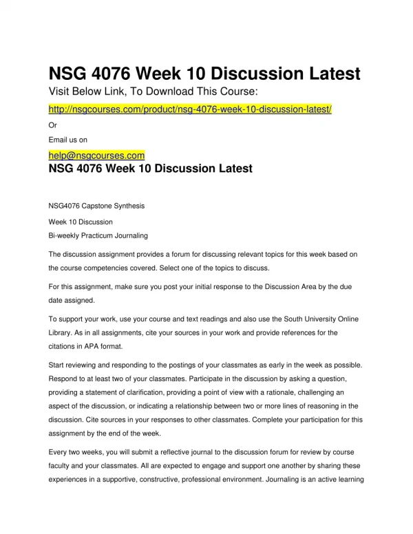 NSG 4076 Week 10 Discussion Latest