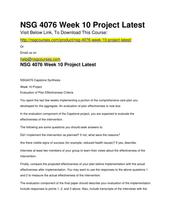 NSG 4076 Week 10 Project Latest