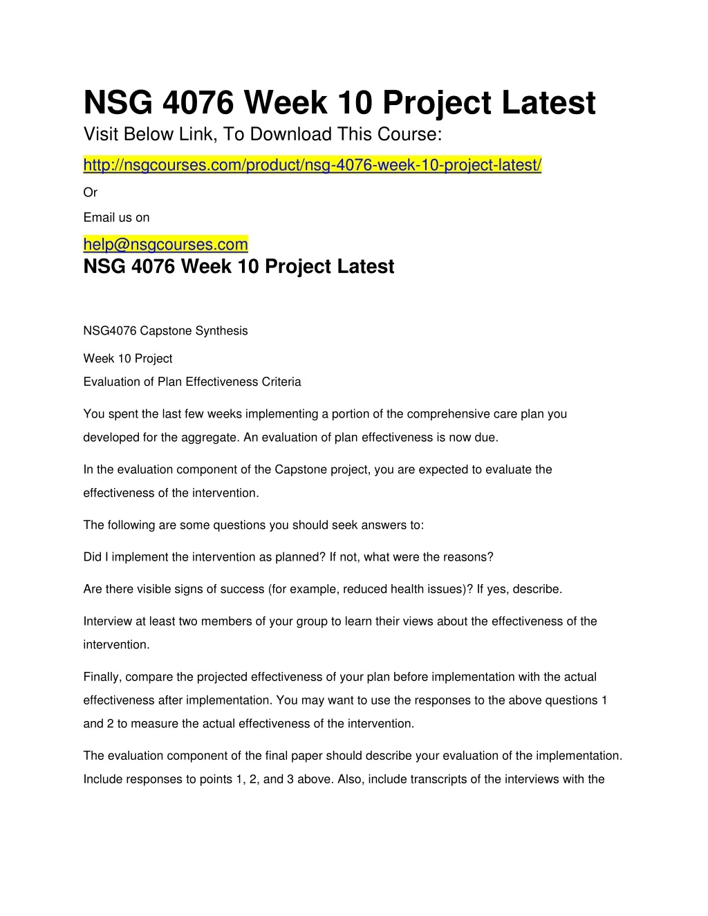 nsg 4076 week 10 project latest visit below link