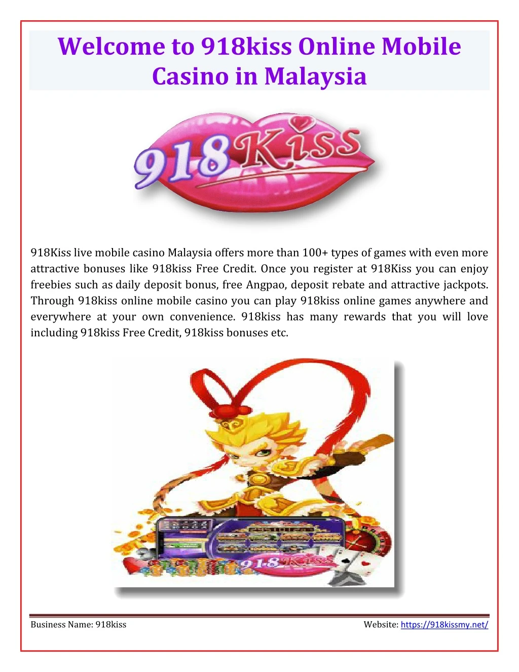 welcome to 918kiss online mobile casino